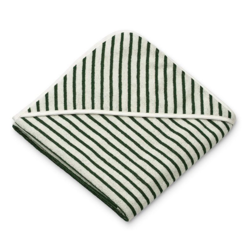 Liewood - Louie hooded towel yarn dyed - Y/D stripes Garden green / Creme de la creme