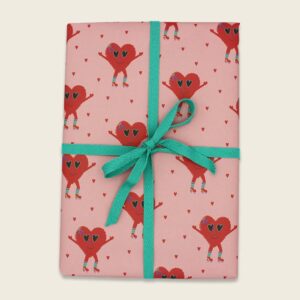Ava&Yves - Geschenkpapier Herz auf Rollschuhen rose