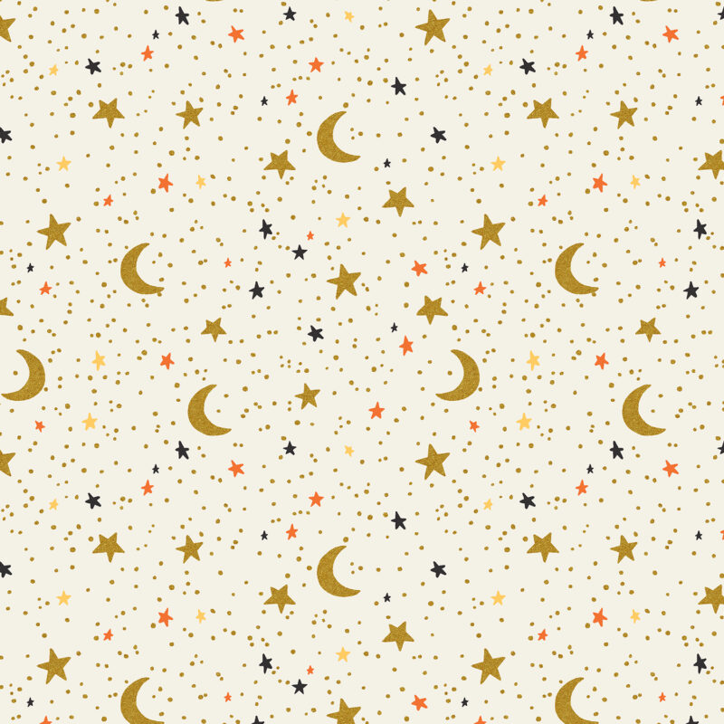 Cotton&Steel Fabrics - Halloween - October Night - Cream Metallic