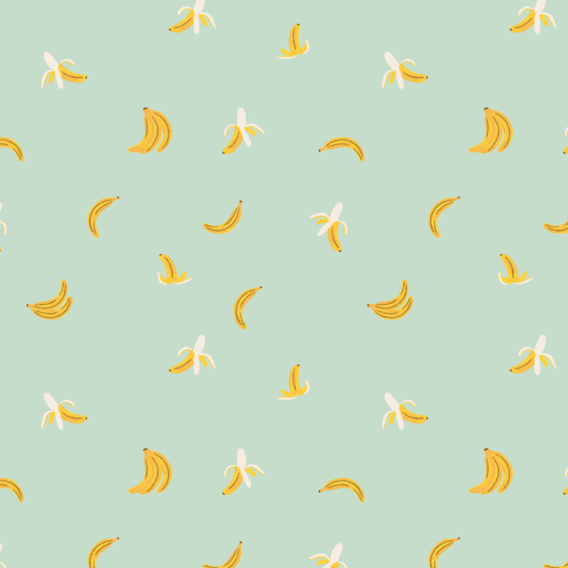 Cotton&Steel Fabrics - Orchard - Bananas - Mint Metallic