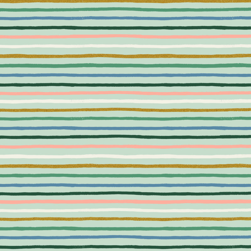 Cotton&Steel Fabrics - Orchard - Happy Stripe - Mint Multi Metallic Fabric