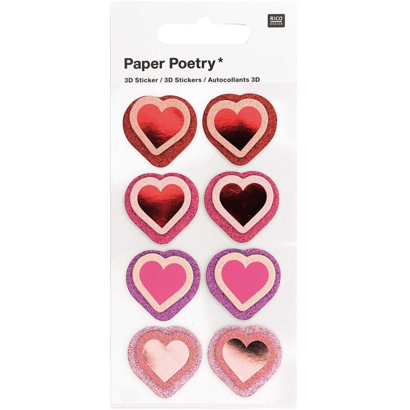 rico design - PAPER POETRY 3D-STICKER HERZEN GLITTER 8 STÜCK