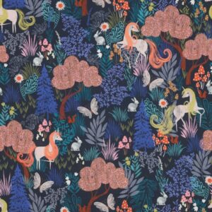 verhees textiles - FINE POPLIN DIGITAL UNICORNS NAVY