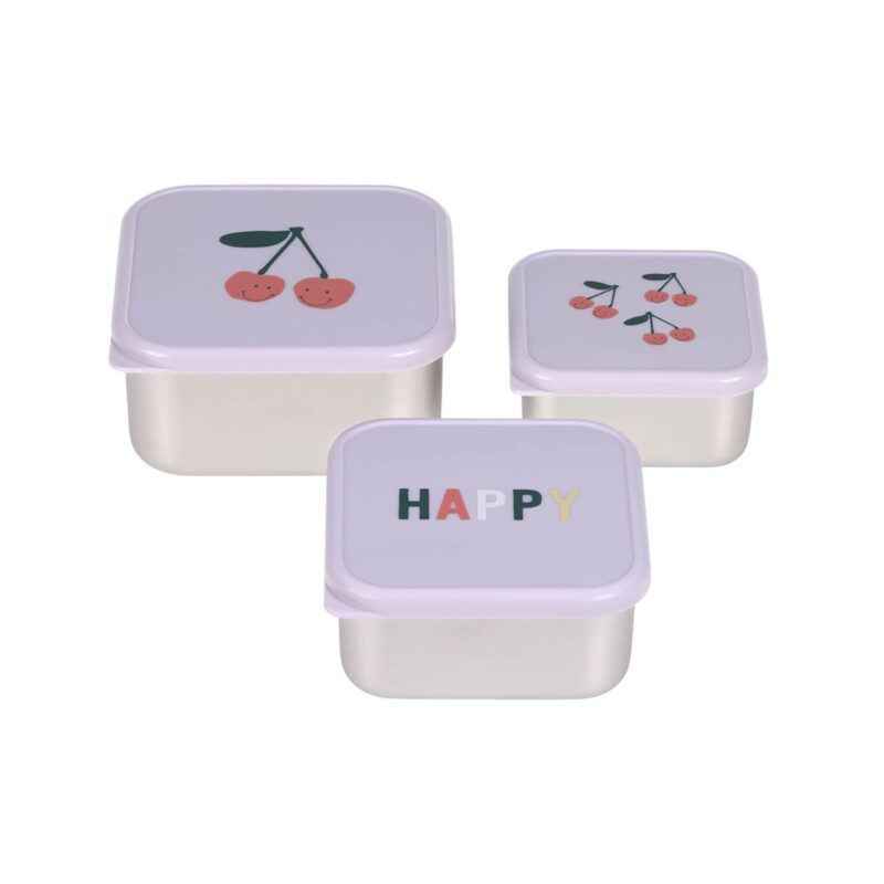 lässig - Snackbox Stainless Steel 3 pcs Happy Fruits Cherry